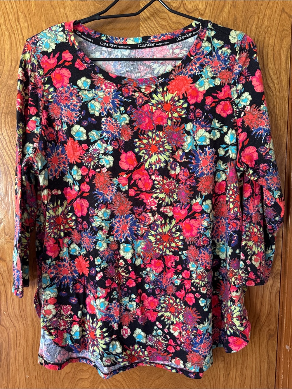 Calvin Klein Black Floral Long Sleeve Scoop Neck Top